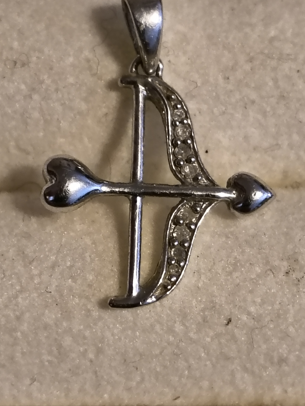 Sterling Silver Bow & Arrow Pendant With Diamonds Signed